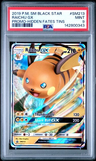 Raichu GX SM213, PSA 9 | Hidden Fates tin promo 